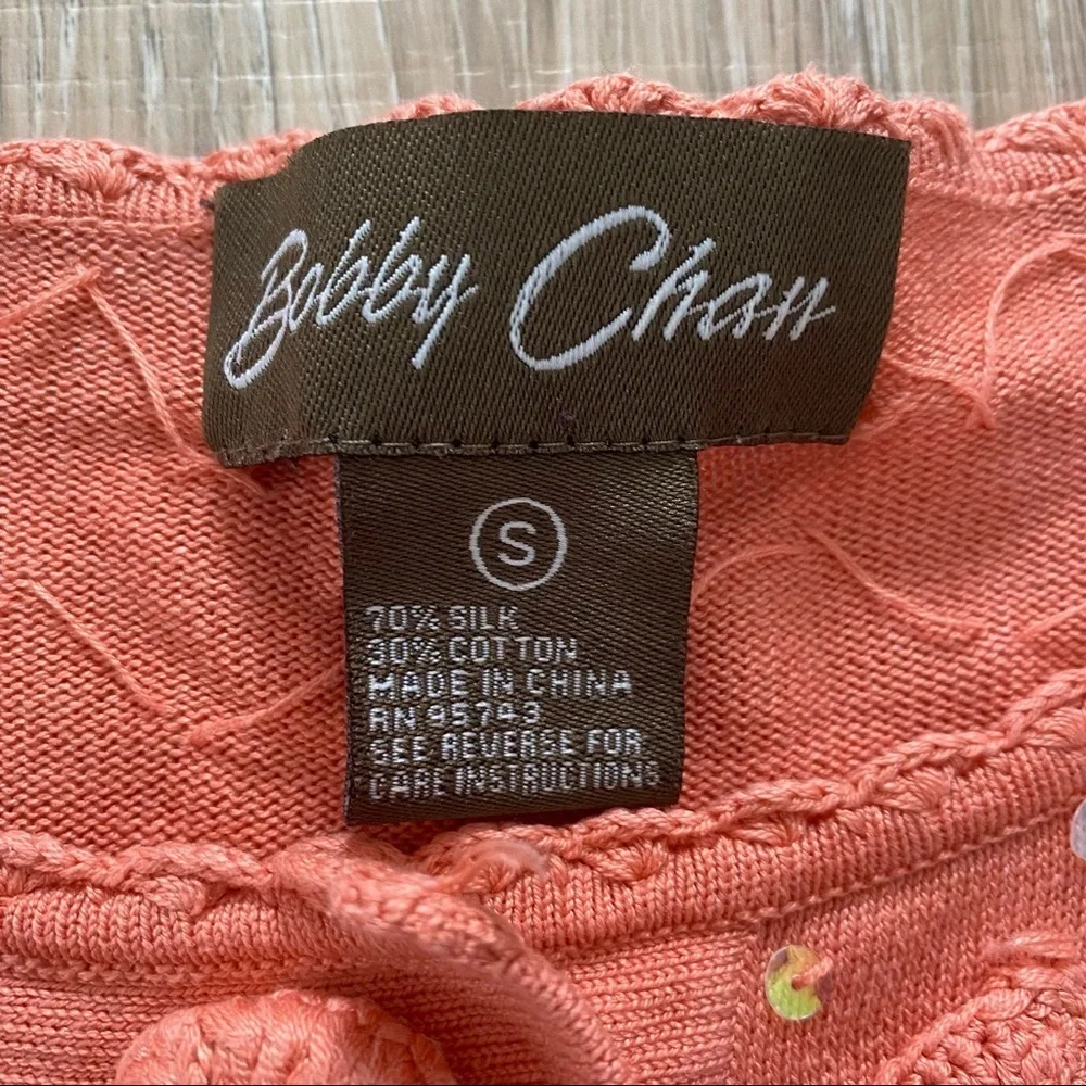 ⭐️3/$25 Bobby Chan Coral Silk Blend Cardigan Sz S - Picture 2 of 7